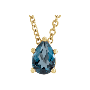 14KT Gold 7x5 mm Pear London Blue Topaz 16-18" Necklace