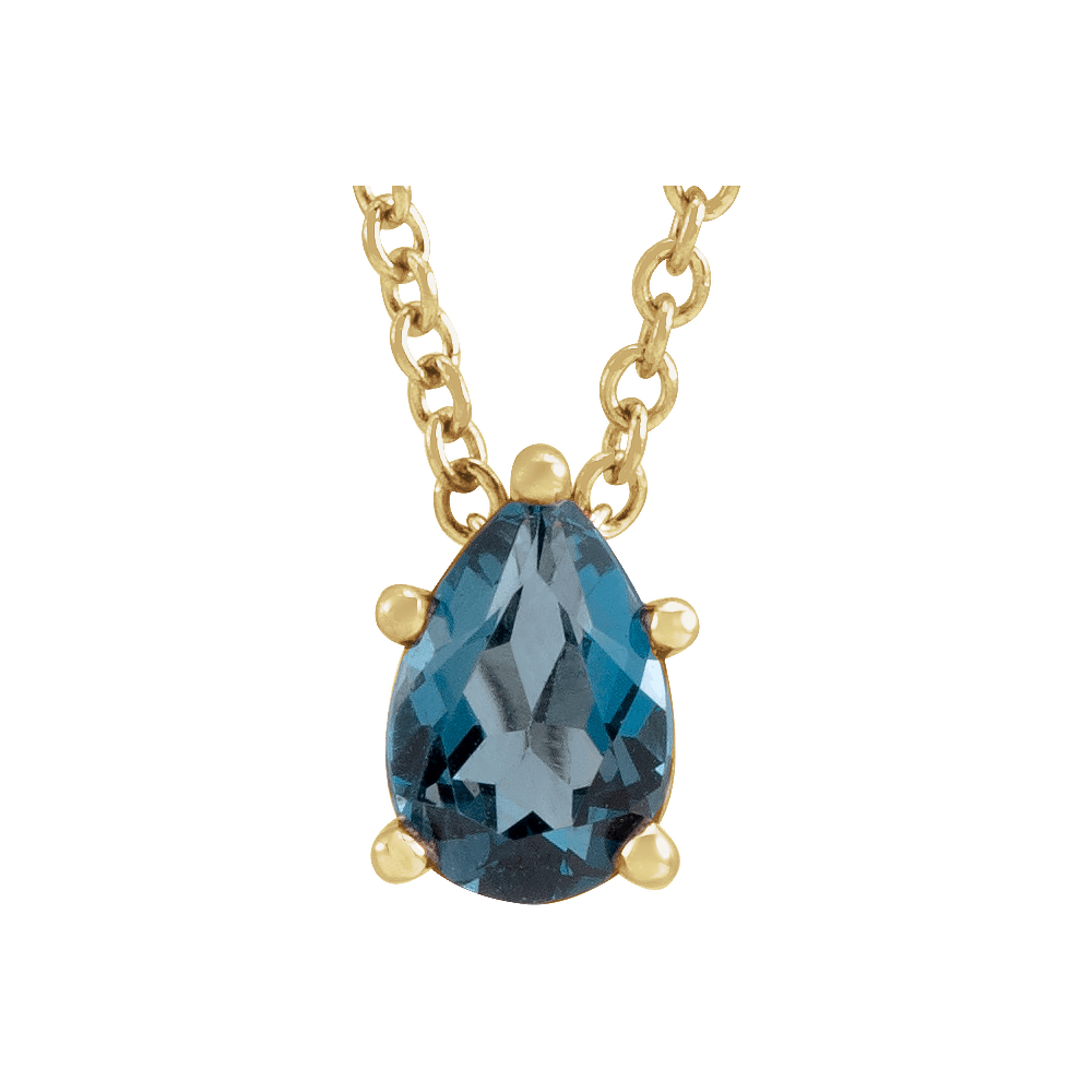 14KT Gold 7x5 mm Pear London Blue Topaz 16-18" Necklace