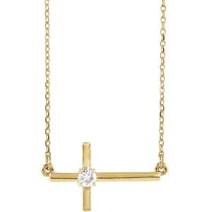 14KT Gold 1/10 CTW Lab-Grown Diamond Sideways Cross 16-18" Necklace