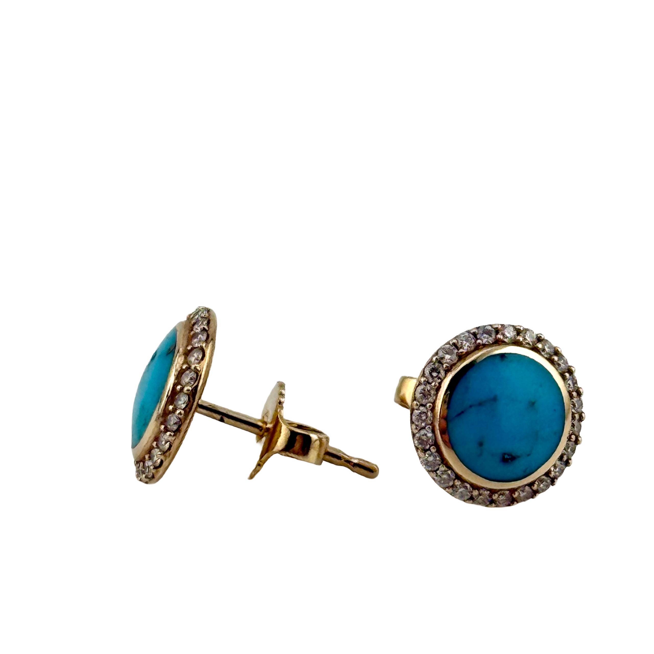14KT Gold Kabana Turquoise and Natural Diamond Halo Earrings