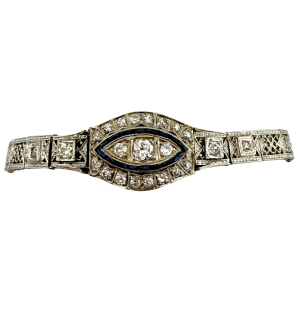14KT White Gold Art Deco Vintage 3 CTW Natural Diamond and Sapphire Bracelet