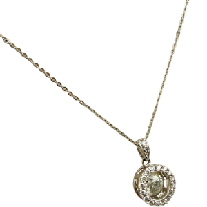 14KT White Gold Natural Diamond Pendant 24" Necklace