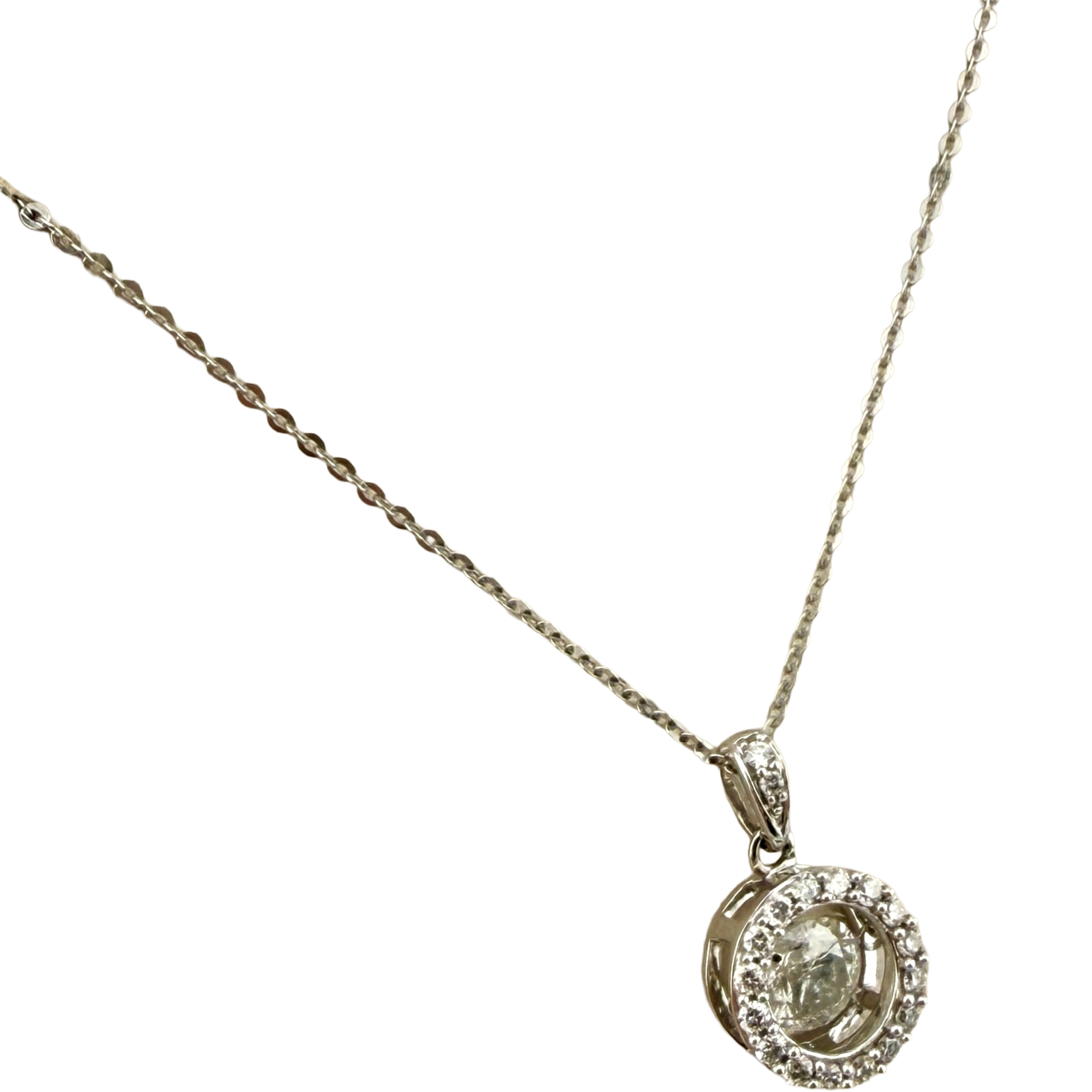 14KT White Gold Natural Diamond Pendant 24" Necklace