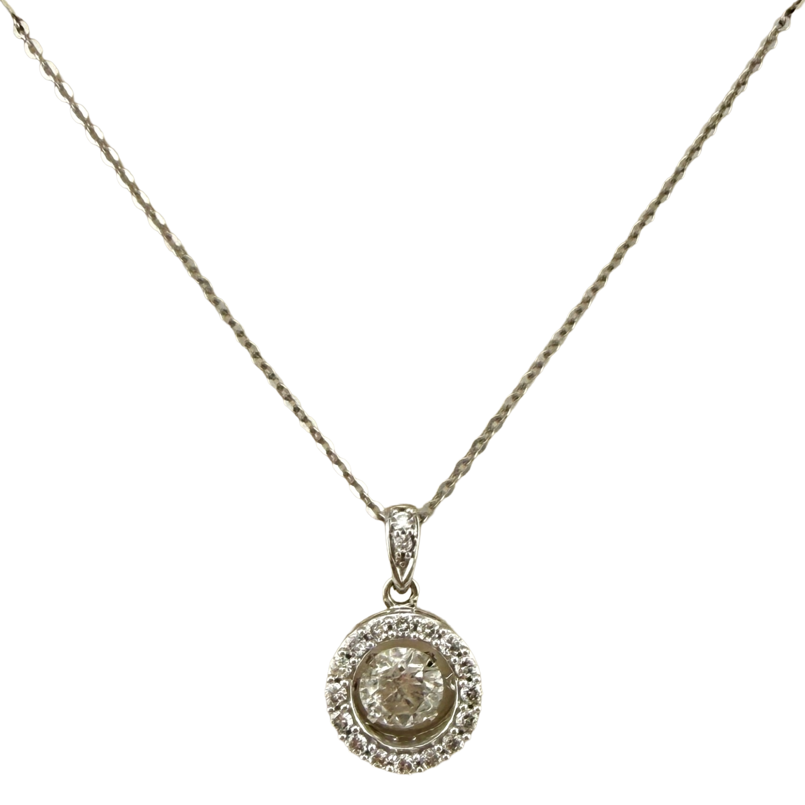 14KT White Gold Natural Diamond Pendant 24" Necklace - Image 2