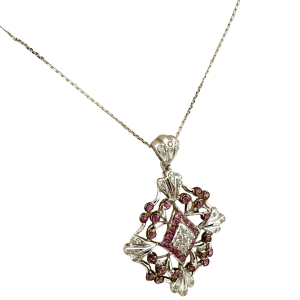14KT White Gold Pink Sapphire Pendant Necklace