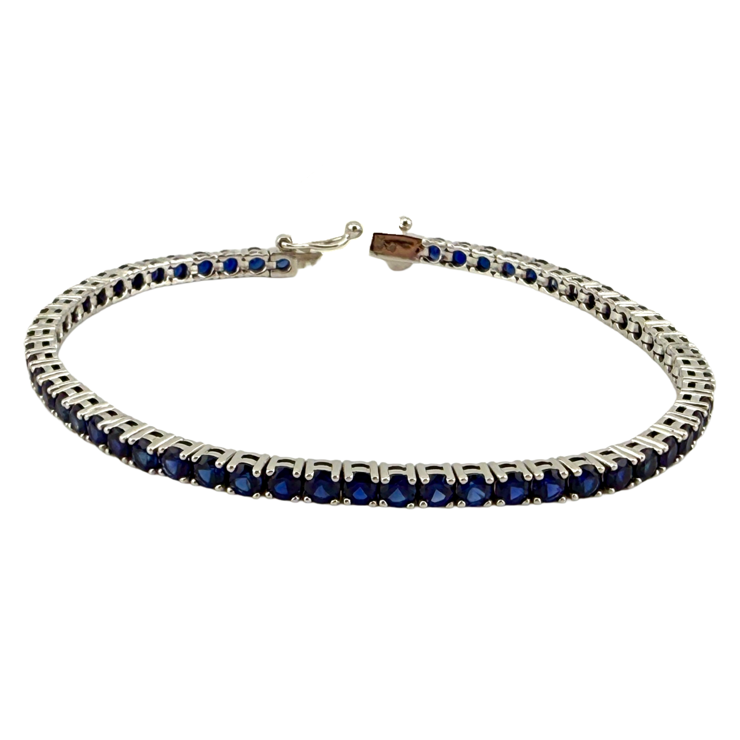 14KT White Gold Blue Sapphire Line Bracelet