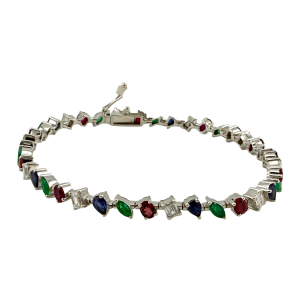 14KT White Gold Natural Stone and Lab-Grown Diamond Line Bracelet