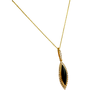 14KT Yellow Gold Kabana Onyx and Natural Diamond Pendant 18" Necklace