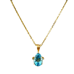 14KT Yellow Gold Blue Topaz Pendant Necklace