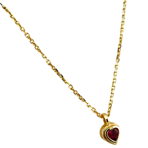 14KT Yellow Gold Lab-Grown Ruby Heart Pendant 18" Necklace