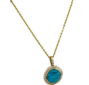 14KT Gold Kabana Turquoise and Natural Diamond Halo Necklace