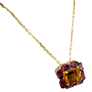 14KT Yellow Gold Citrine and Amethyst Pendant 18" Necklace