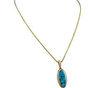 14KT Gold Kabana Oval Turquoise and Natural Diamond Halo Necklace