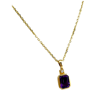 14KT Gold Amethyst and Natural Diamond 18" Necklace