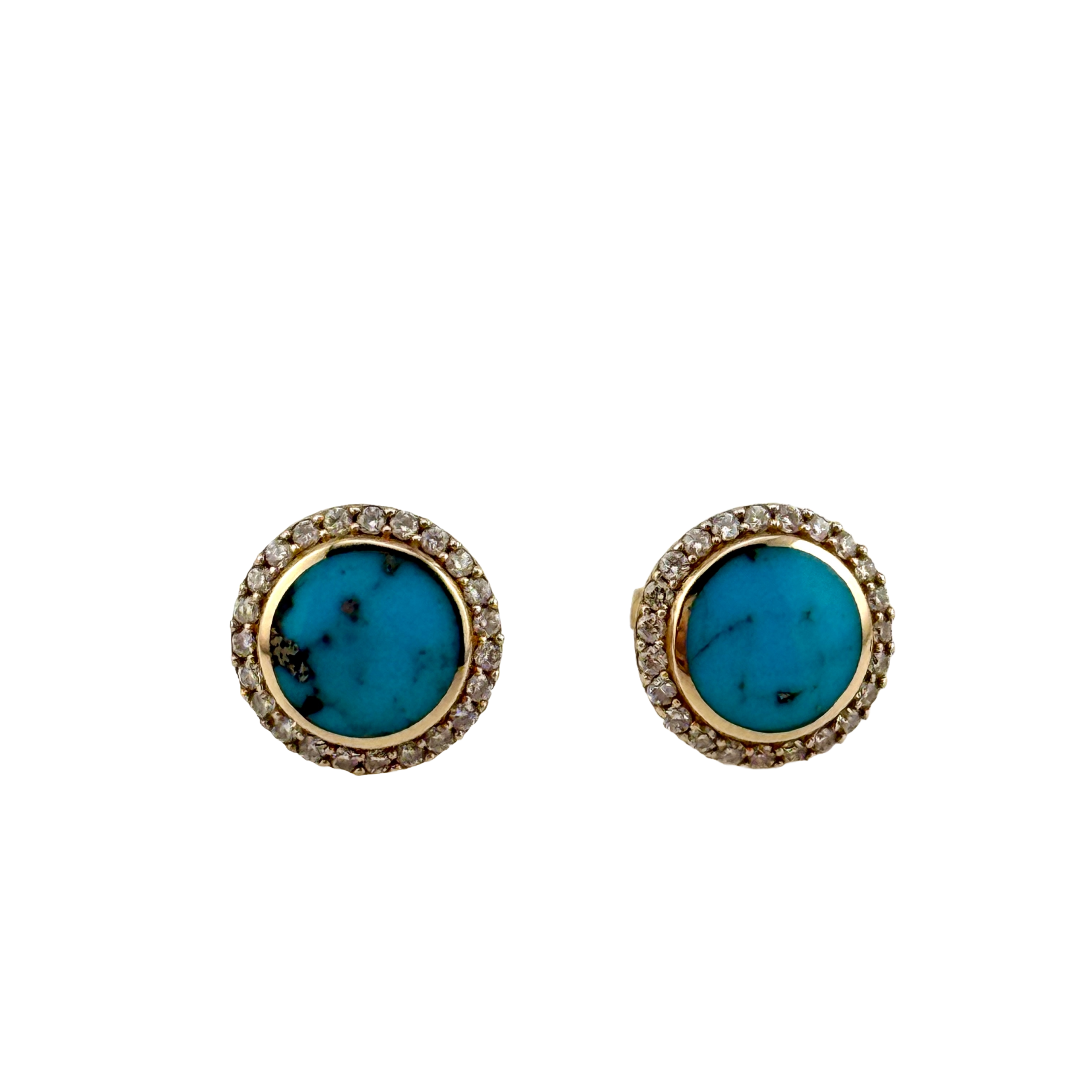 14KT Gold Kabana Turquoise and Natural Diamond Halo Earrings - Image 2